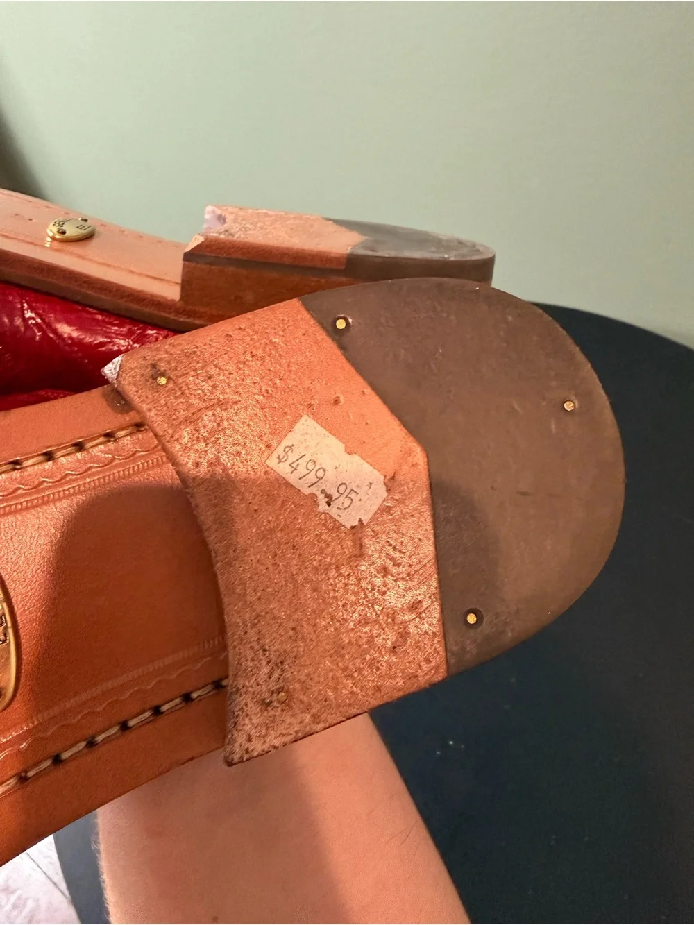 Red Leather Cross-Strap mens Slide Sandals